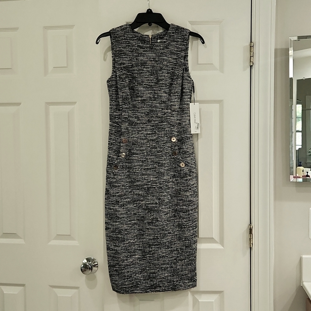 Calvin Klein Tweed Dress Size 4. With gold buttons. New with tag.